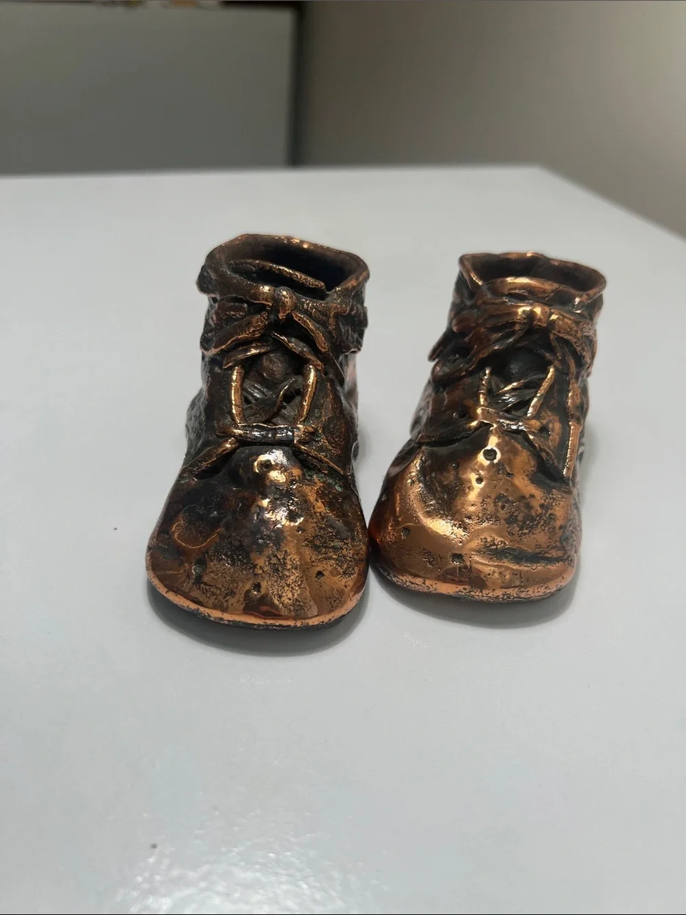Bronzed Antique Classic Baby Walker Shoes Figurine in Metallic Brown - Vintage